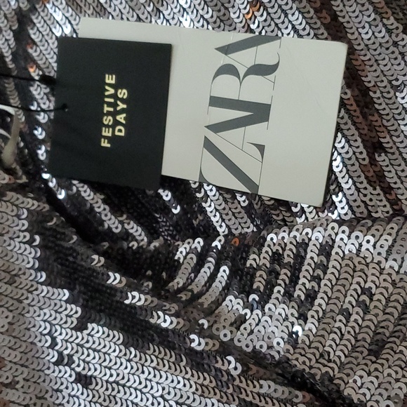 Zara SEQUIN SILVER LONG  DRESS GOWN Size S - Picture 16 of 16